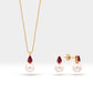 Pearl Necklace and Earrings Set in 14K Solid Gold Pearl Necklace Earring Set for Bridal Jewelry Set with Pear Cut Ruby