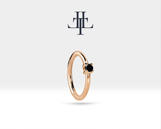 Cartilage Hoop with Round Cut Black Diamond Clicker in 14K Yellow-White-Rose Solid Gold 16G(1.2mm) 12mm