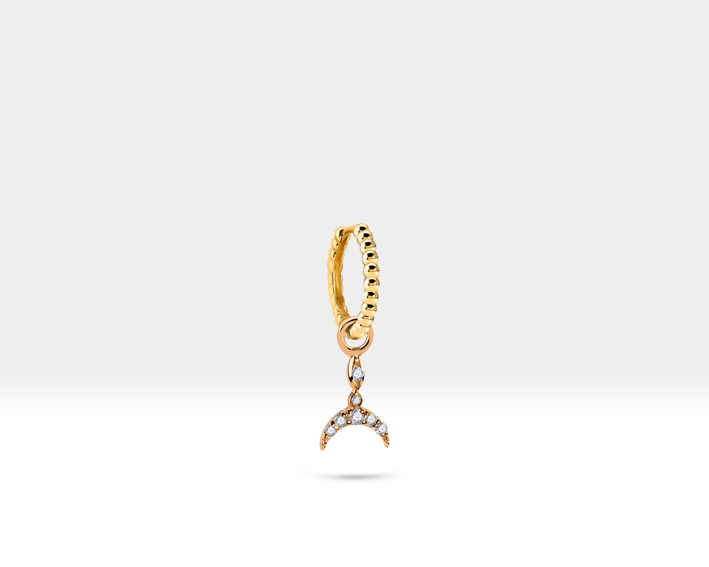 Dangle Hoop Earrings,14K Yellow Solid Gold Moon Design Diamond Earring