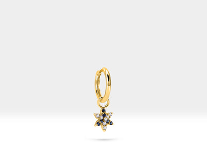 Hoop Earrings,Dangle Hoop Earrings,14K Yellow Solid Gold Star Design Sapphire&Diamond Earring
