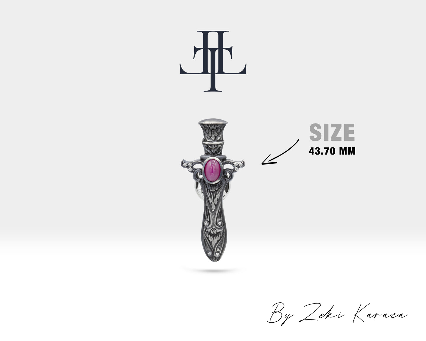 High Quality 925 Sterling Silver Sword Pin Brooch with Ruby, Unique Statement Jewelry, Gift for Mother, Dress and Scarf Brooch | LZ00024DR