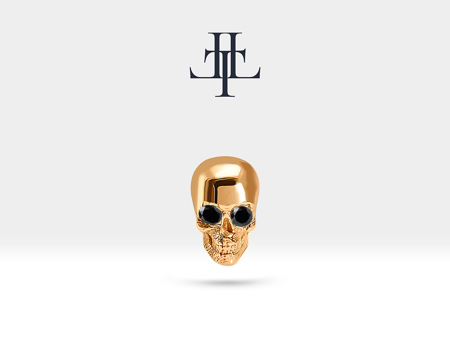 Skull Shaped Piercing with Black Diamond Tragus Piercing in 14K Yellow Solid Gold Helix 16G(1.2 mm),8mm Bar