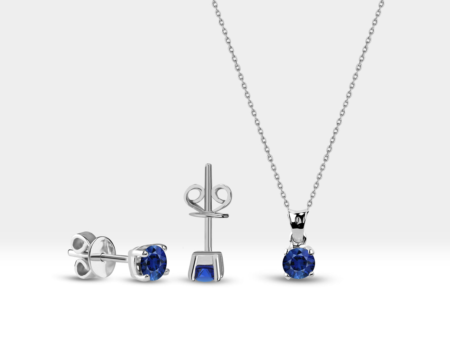 Jewelry Sapphire Set of Necklace and Earrings in 14K Solid Gold