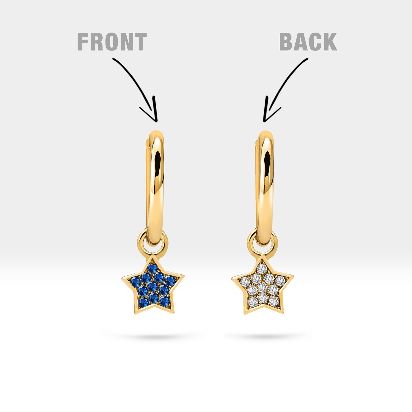 Hoop Earrings For Women,Dangle Hoop Earrings,14K Yellow Solid Gold Star Design Diamond&Sapphire Earring