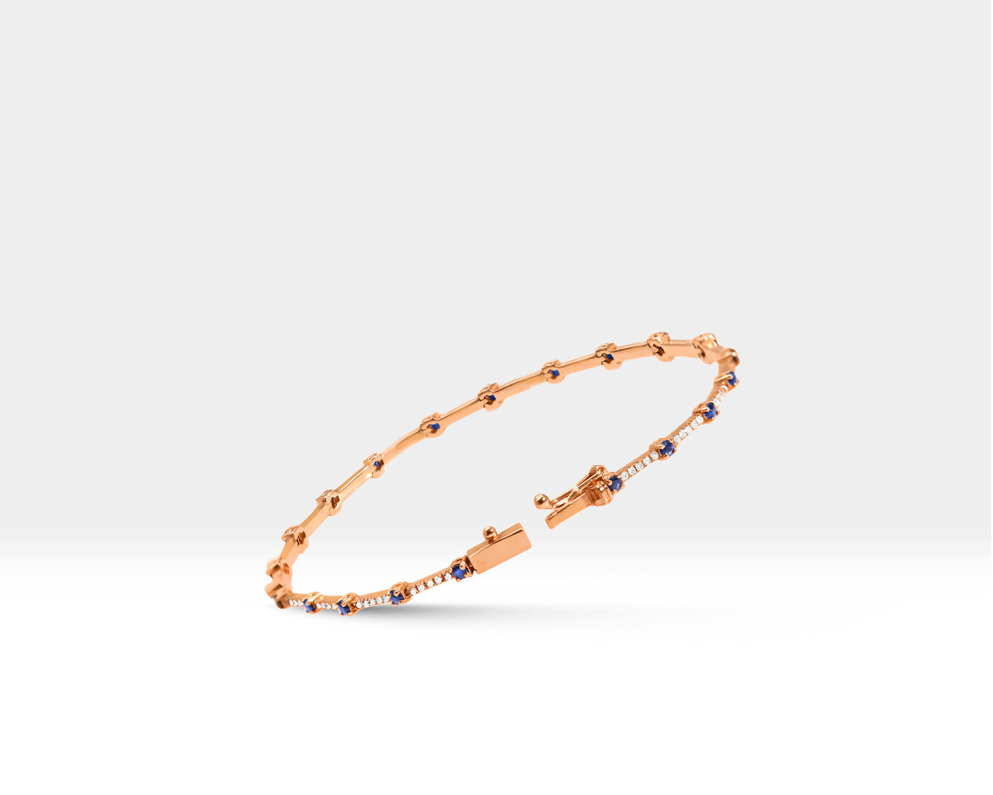 14K Solid Gold Tennis Bracelet Waterway Gold Chain Bracelet with Diamond-Sapphire Wedding Gifts