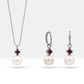 Pearl Necklace with Pendant Set of Necklace and Earring in 14K Solid Gold Pearl and Princess Ruby Set