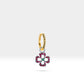 Dainty Flower Hoop Earrings,Ruby&Green Garnet Flower Dangle,14K Yellow Solid Gold