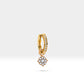 Dainty Floral Shaped Charm Hoop Earrings,Diamond  Dangle,14K Yellow Solid Gold