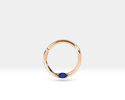 Cartilage Hoop with Marquise Diamond Daith Hoop Clicker Single Piercing in 14K Yellow-White-Rose Solid  Gold- 16G 10mm -12mm