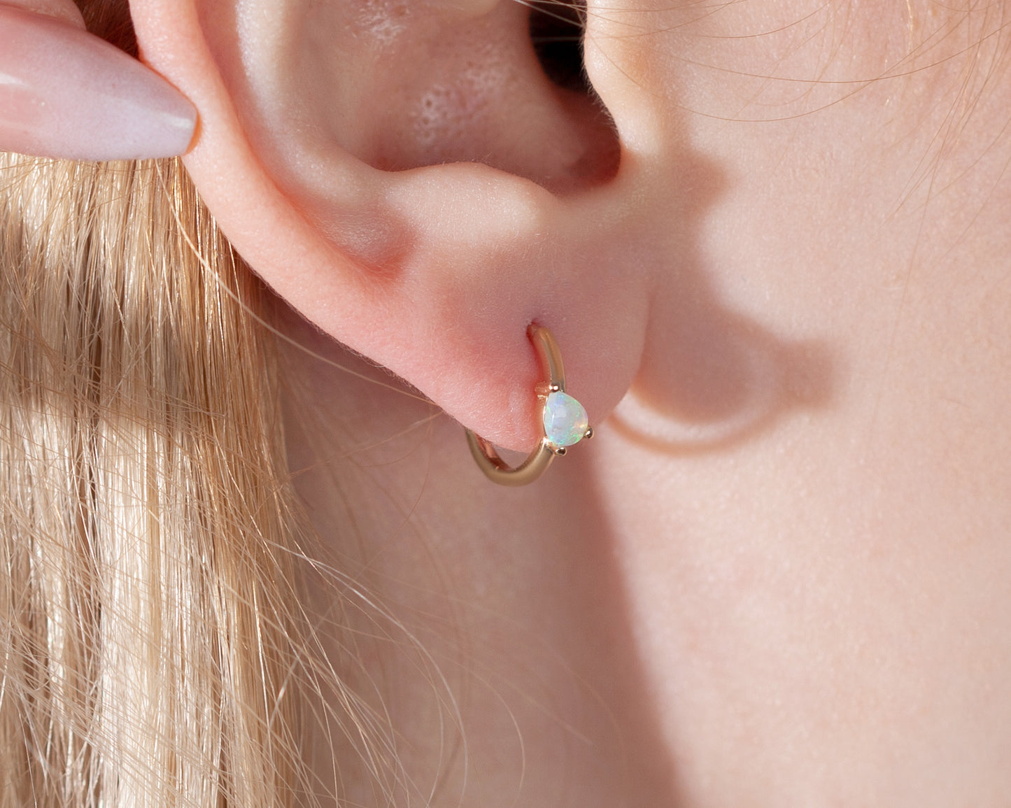 Cartilage Hoop Drop Cut Cross Standing Opal Earring Single Earring 14K Gold