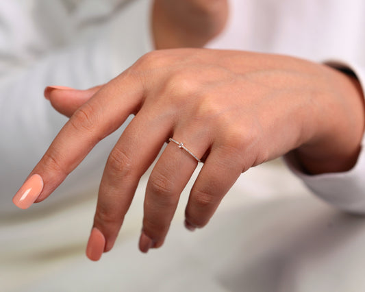 Ring with Single Baguette and a Few Round cut Diamond with Marvelous Design 14K Gold