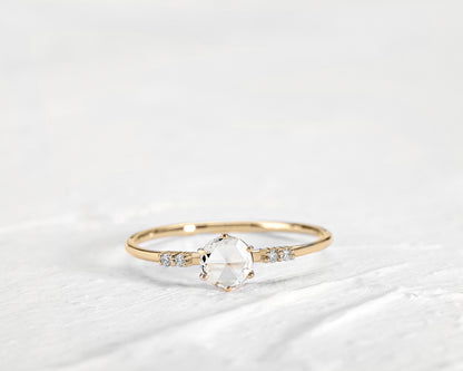 Dainty Ring, Diamond Rose cut with Sprinkled Diamonds, 14K Gold