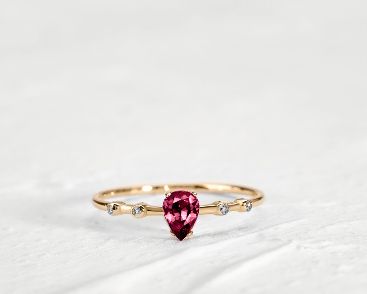 Dainty Ring Drop Ring Ruby Drop cut with Sprinkled Diamonds 14K Gold