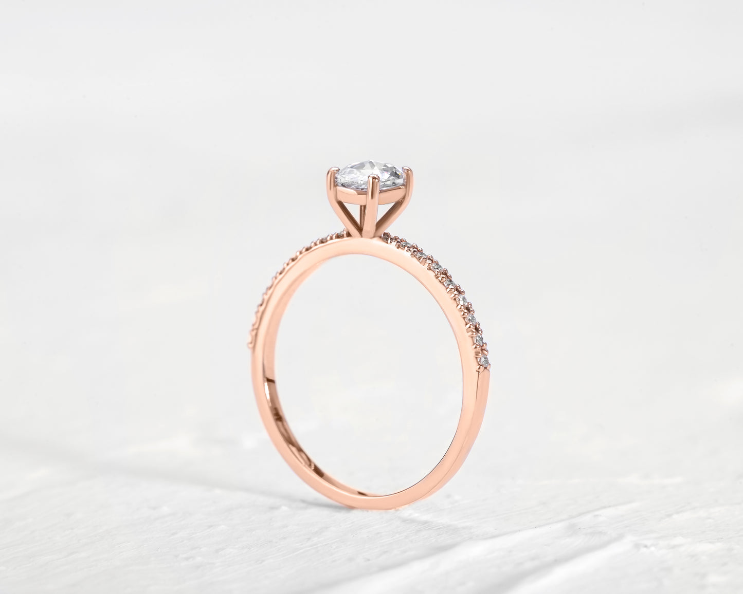 Dainty Ring, Diamond Oval Rose cut with Diamonds, 14K Gold