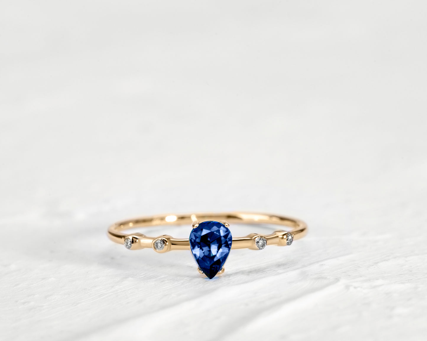 Dainty Ring Drop Ring Sapphire Drop cut with Sprinkled Diamonds 14K Gold