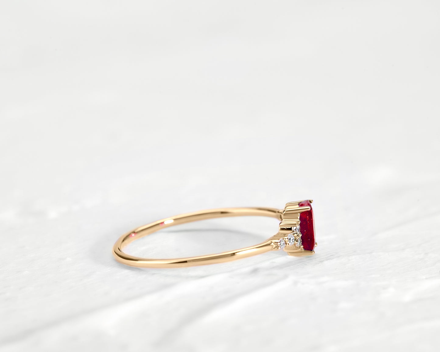 Ruby Oval Cut with Sprinkled Diamonds 14K Yellow Solid Gold  Ring
