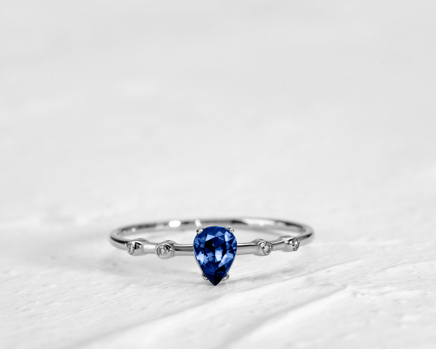 Dainty Ring Drop Ring Sapphire Drop cut with Sprinkled Diamonds 14K Gold