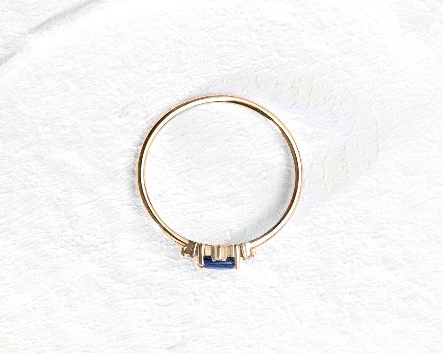Dainty Ring, Oval Flower Ring, Oval cut Sapphire with 4 Diamonds, 14K Gold