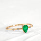 Dainty Drop Ring Emerald Drop cut with Sprinkled Diamonds 14K Gold