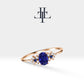 14K Yellow Solid Gold Ring ,Multi Stone Ring ,Oval Cut Sapphire with Cluster Setting Diamond