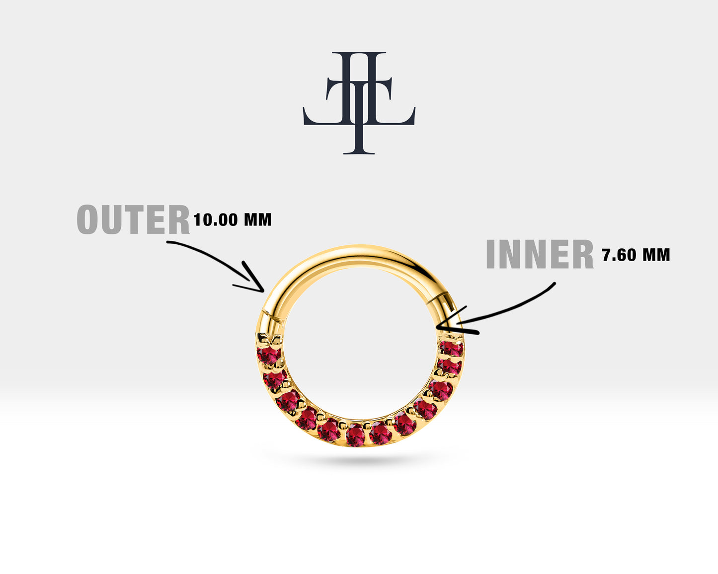 Cartilage Hoop Sequencing Design Ruby Clicker Piercing,Single Earring,14K Gold,16G(1.2mm)