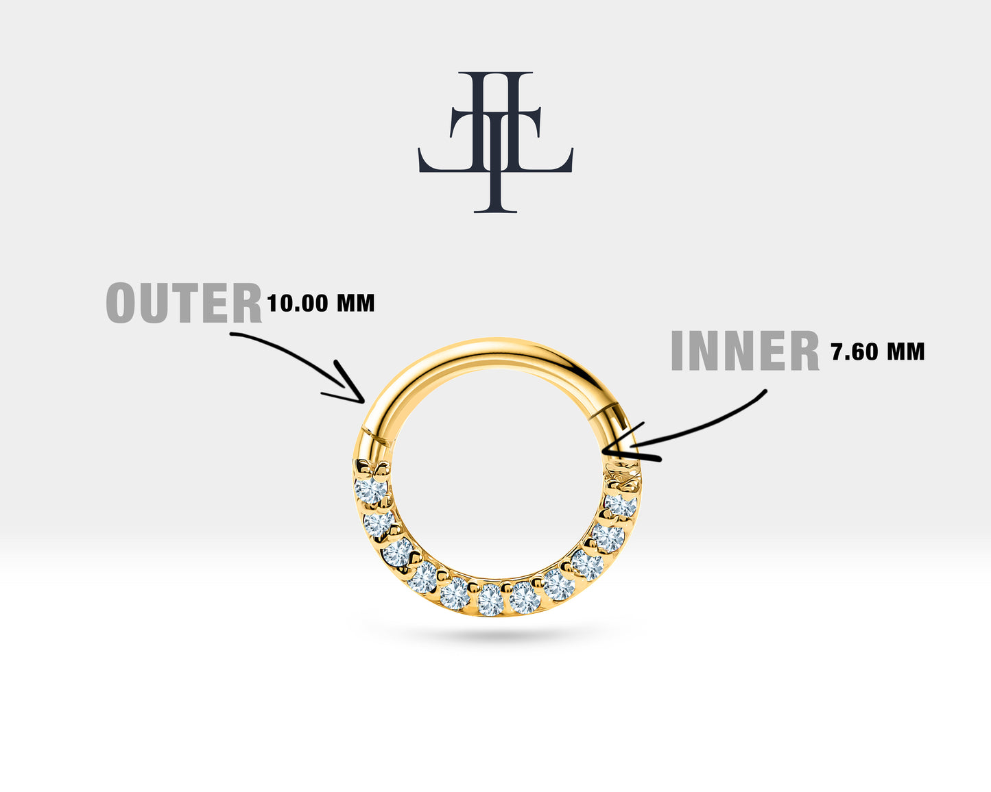 Cartilage Hoop Sequencing Design Diamond Clicker Piercing,Single Earring,14K Gold,16G(1.2mm)
