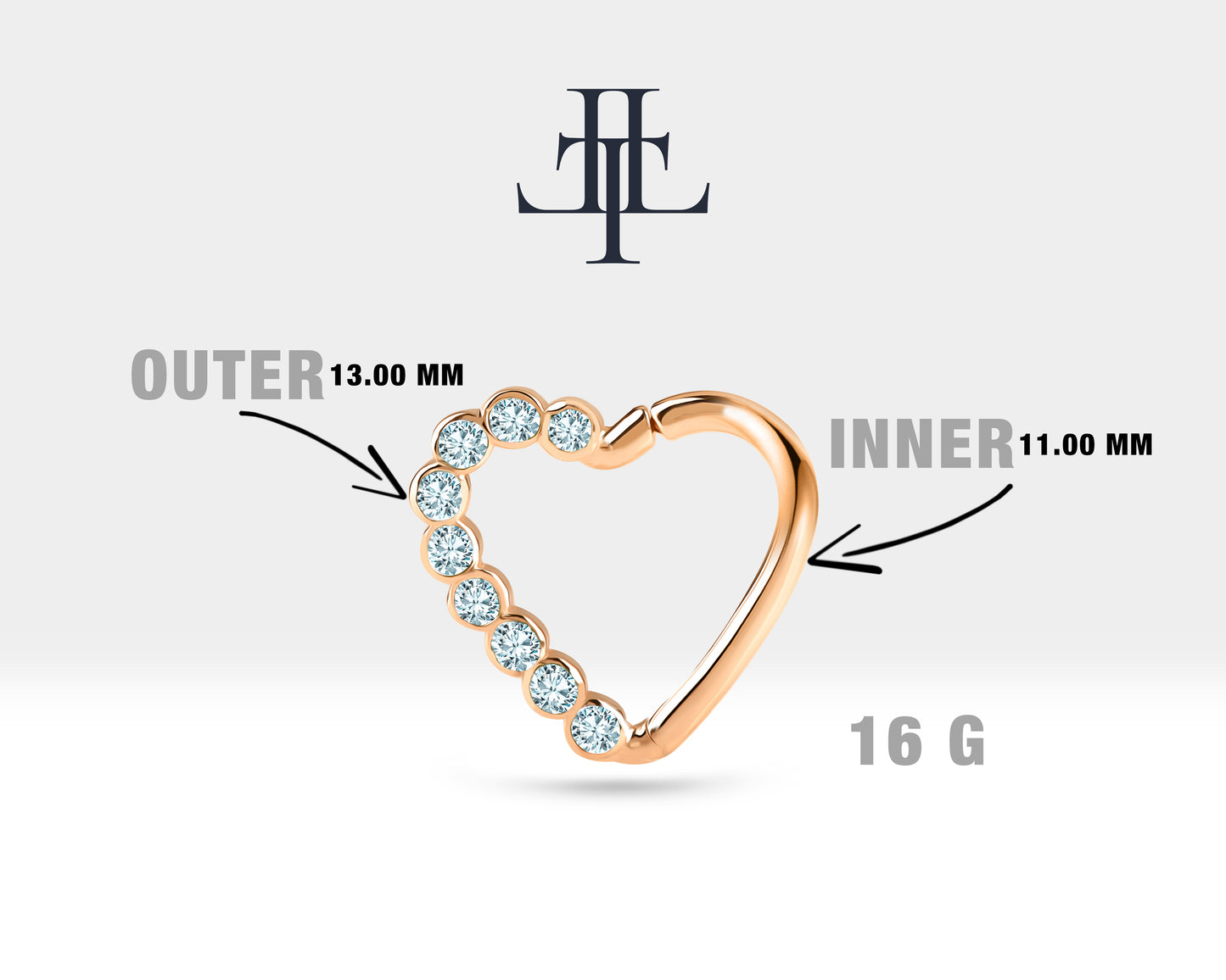 Cartilage Heart Clicker , Round Cut Diamond Heart Clicker, Single Earring, 14K