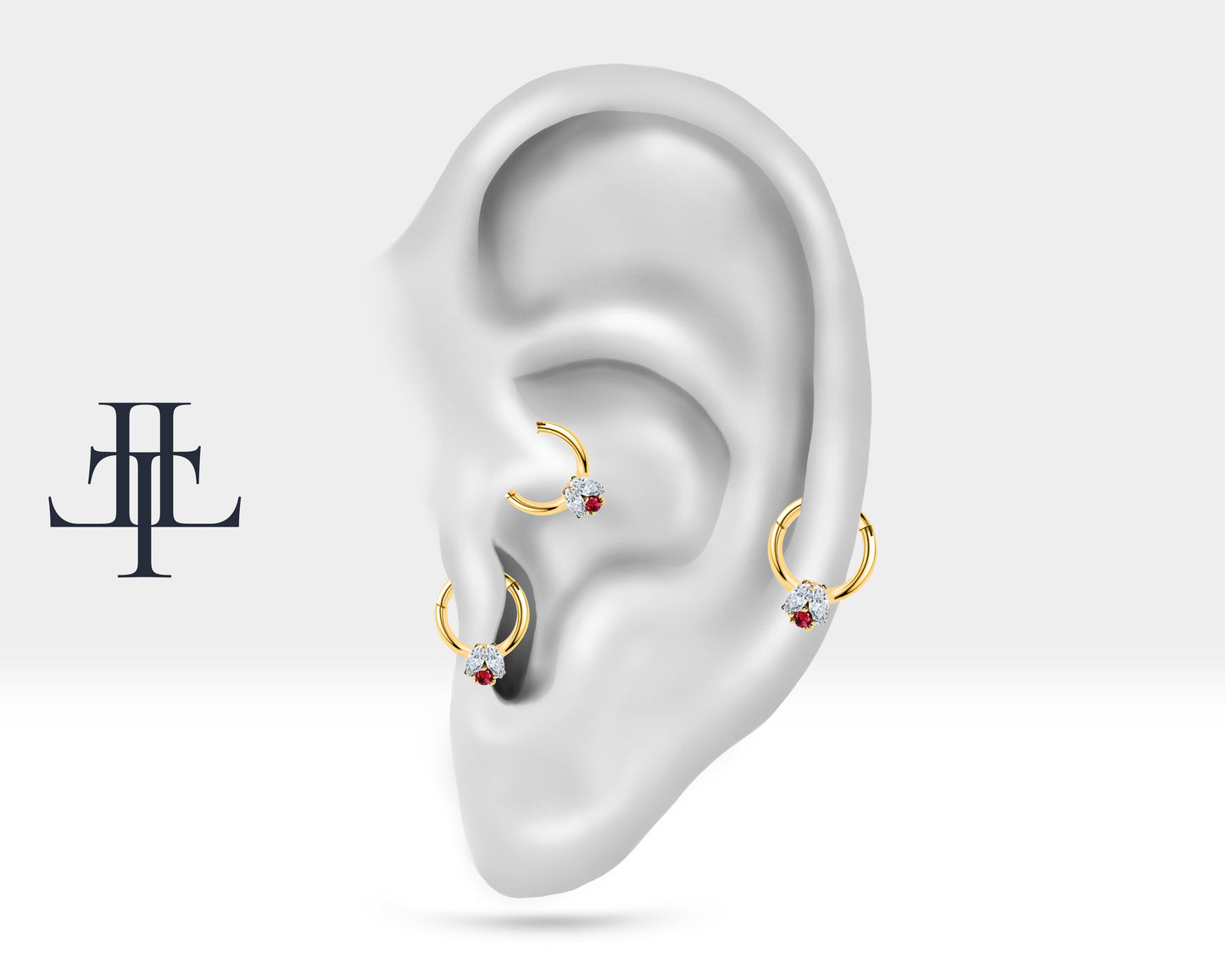 Cartilage Hoop Piercing,Marquise Diamond Ruby Single Earring in 14K Gold,16G(1.2mm)