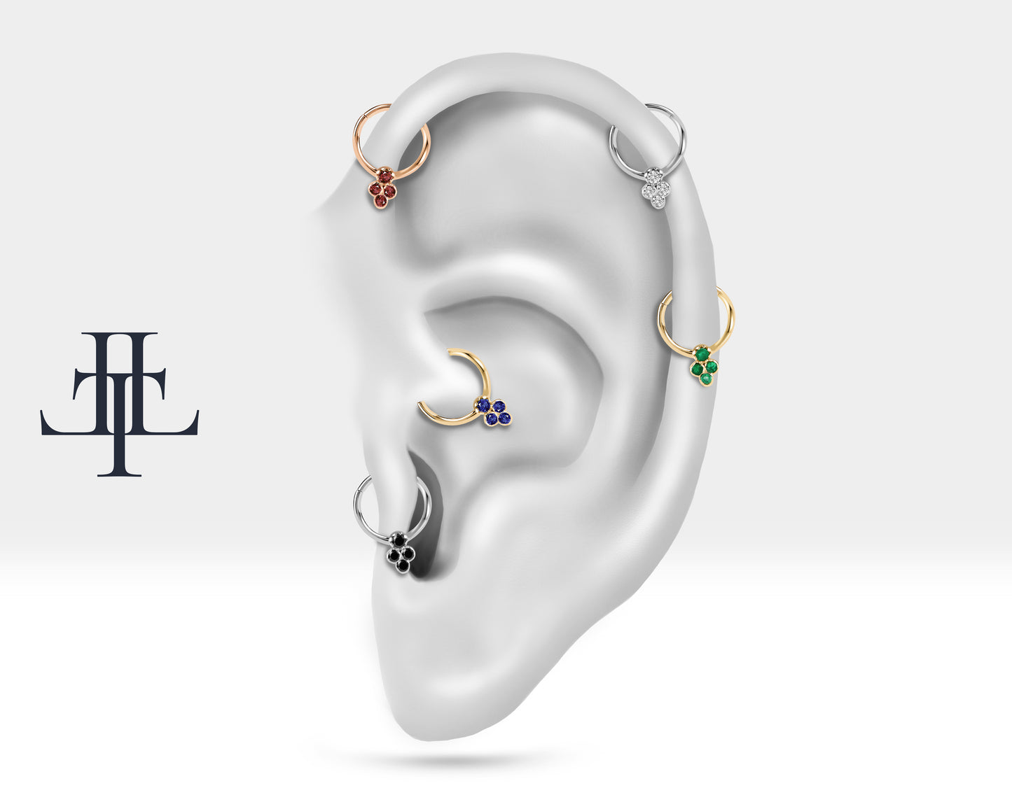 Cartilage Hoop,Grapevine Sapphire Clicker,Single Earring in 14K Gold,16G(1.2mm)