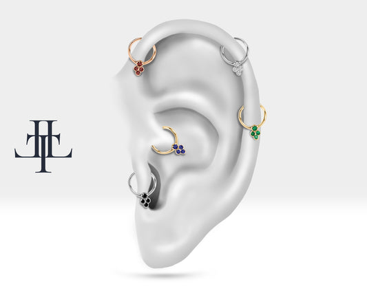 Cartilage Hoop,Grapevine Green Garnet Clicker,Single Earring,14K Gold,16G(1.2mm)