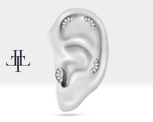 Cartilage Tragus Piercing Five Pear Cut Diamond Piercing Single Earring