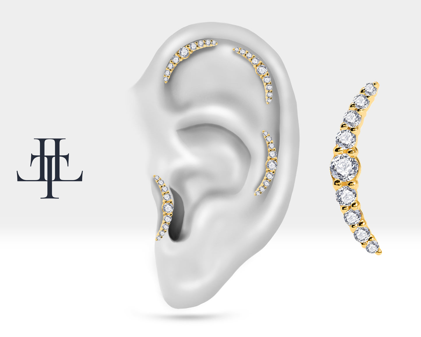 Cartilage Moon Diamond Design Clicker Piercing,Single Helix Stud Earring
