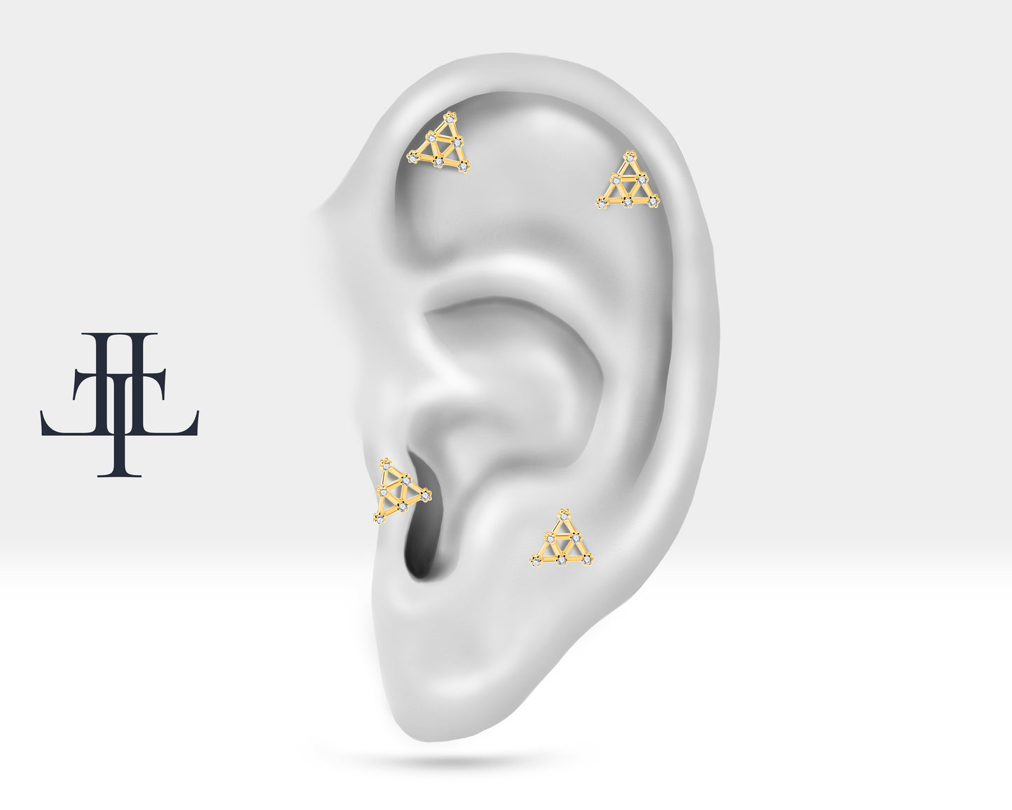 Cartilage Tragus Piercing Round Cut Diamond Piercing Triangle Design Earring