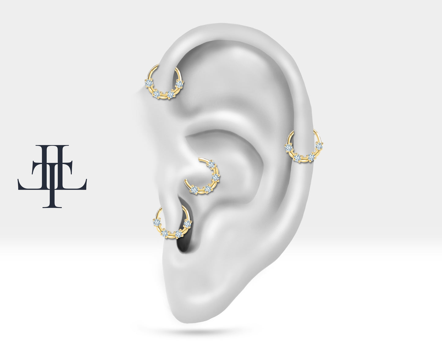 Cartilage Hoop Four Diamond Clicker Piercing Single Earring 14K Gold