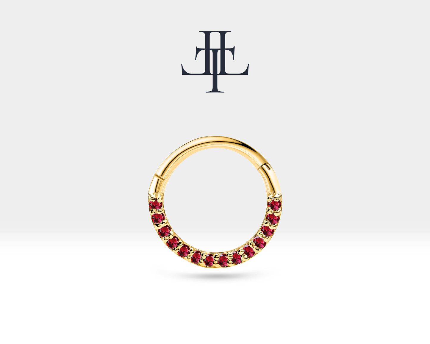 Cartilage Hoop Sequencing Design Ruby Clicker Piercing,Single Earring,14K Gold,16G(1.2mm)