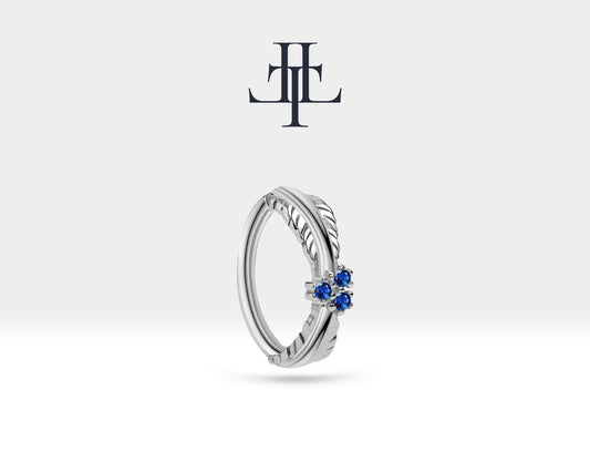 Cartilage Conch Leaf Design Sapphire Clicker Piercing,Single Earring,14K Solid Gold,16G(1.2mm)