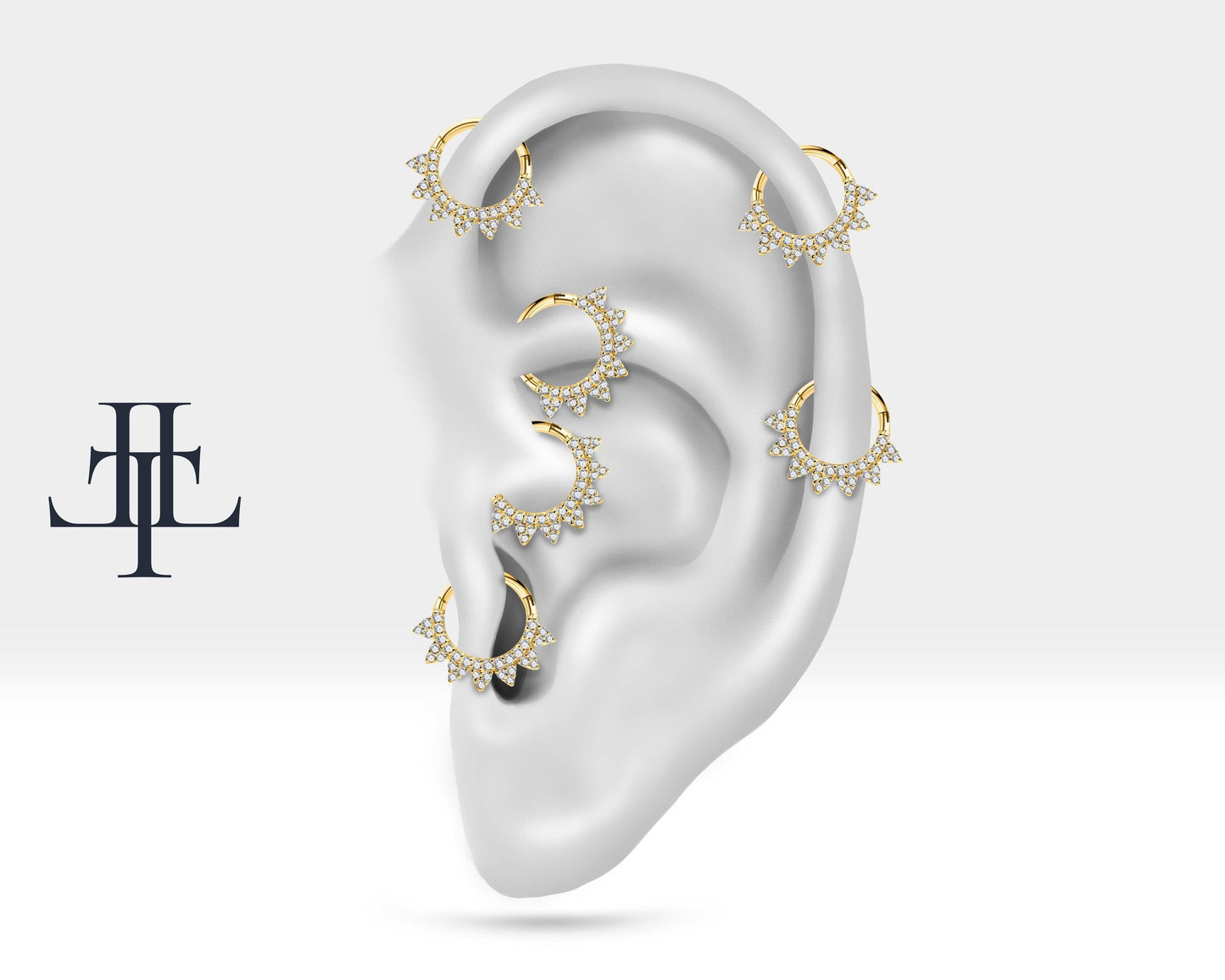 14K Solid Yellow Gold Hoop Clicker Piercing/Diamond Daith Single Earring