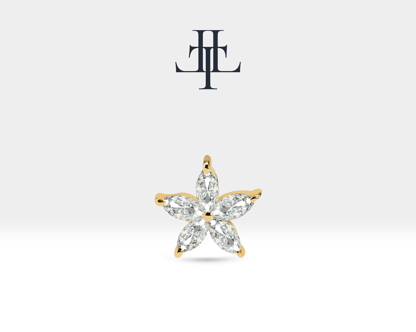 Tragus Piercing , Marquise Cut Star Design Diamond Piercing ,Single Earring ,14K Solid Gold