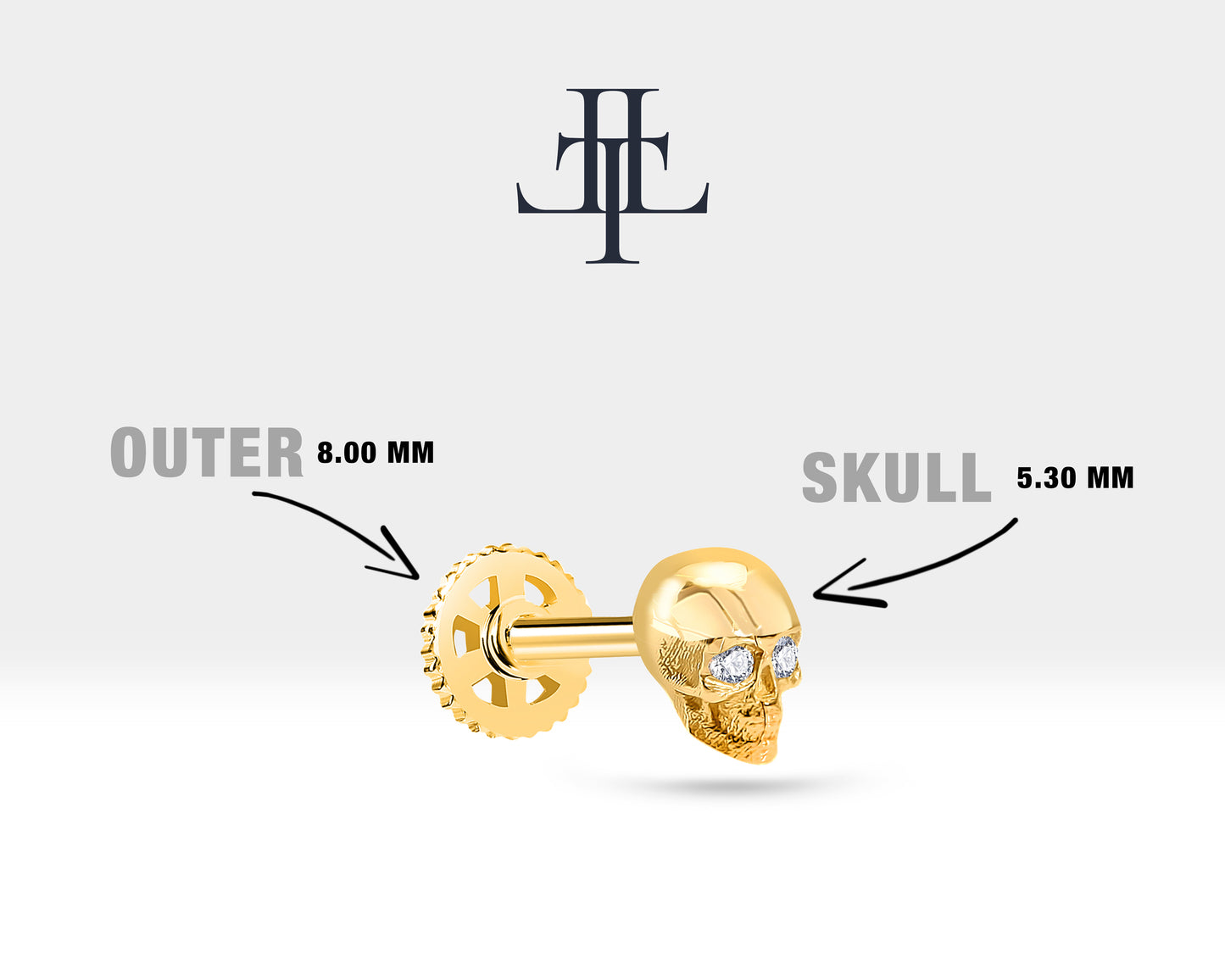 Cartilage Tragus Skull Design Diamond Piercing,Single Daith
