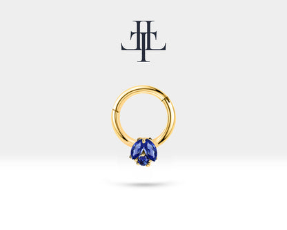 Cartilage Hoop Piercing Marquise Round Cut Sapphire Single Earring 14K Gold,16G(1.2mm)