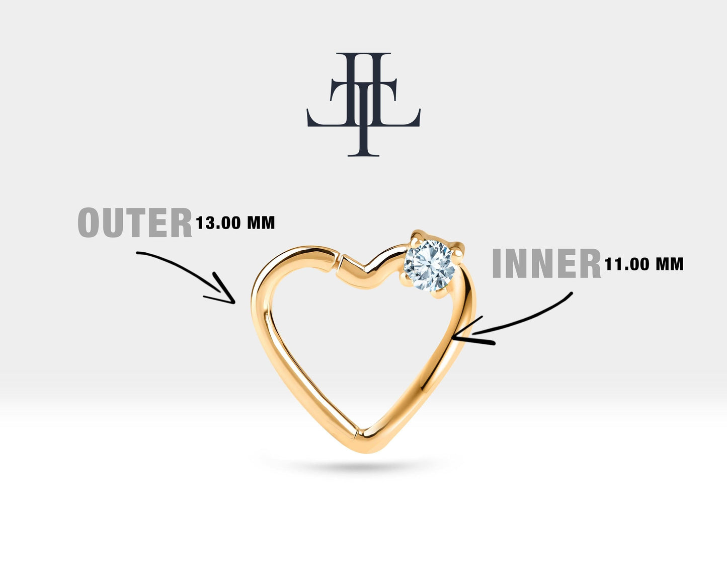 Cartilage Heart Clicker,Solitaire Diamond Heart Clicker,Single Earring,14K
