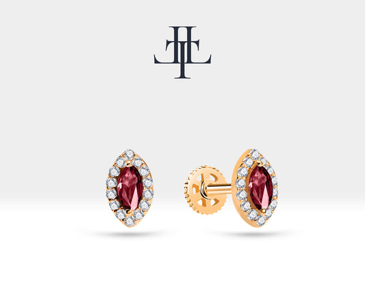 Cartilage Stud Ruby Piercing,Marquise Ruby Single Daith Stud Earring