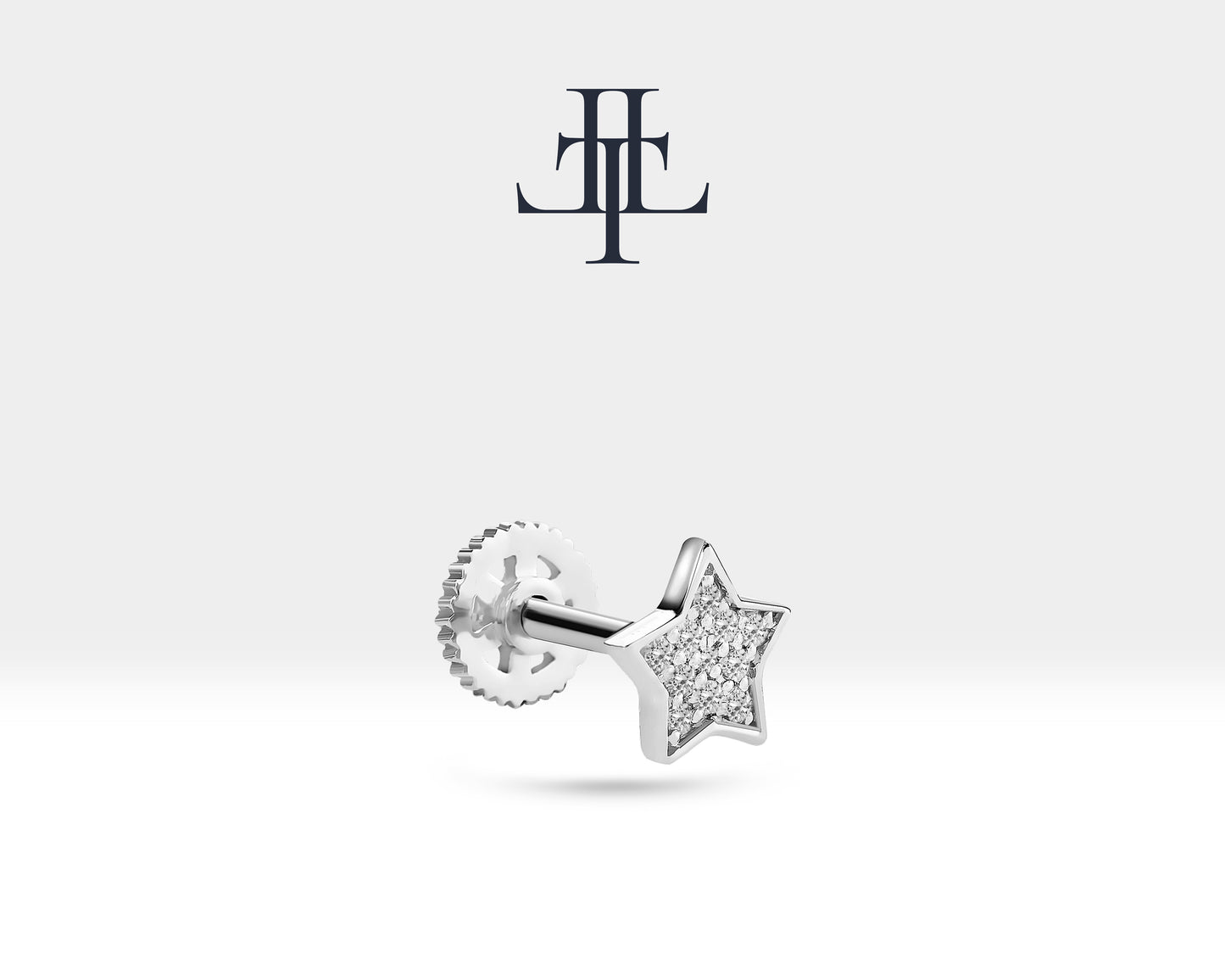 Cartilage Piercing Large Star Design , Round Cut Diamond Piercing