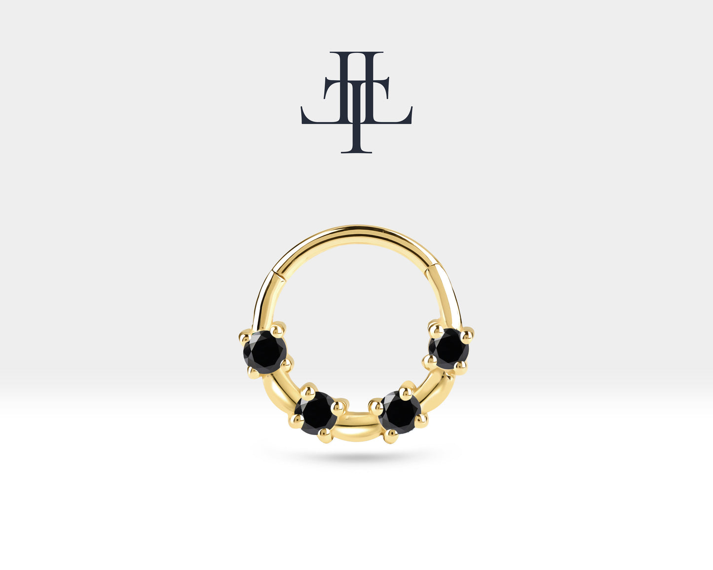 Cartilage Hoop,Four Pieces Black Diamond Design Clicker Piercing,Single Earring,14K Solid Gold,18G