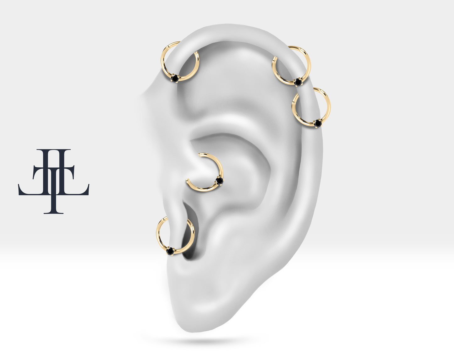 Cartilage Hoop Round Cut Black Diamond Clicker Piercing , Single Earring , 14K Solid Gold