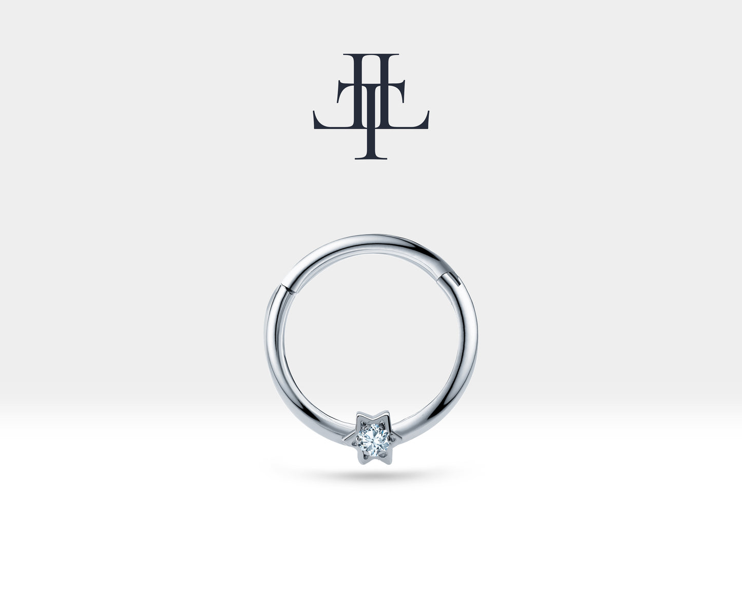 Cartilage Hoop , Tiny Star Design Diamond Clicker Piercing , Single Earring , 14K Solid Gold