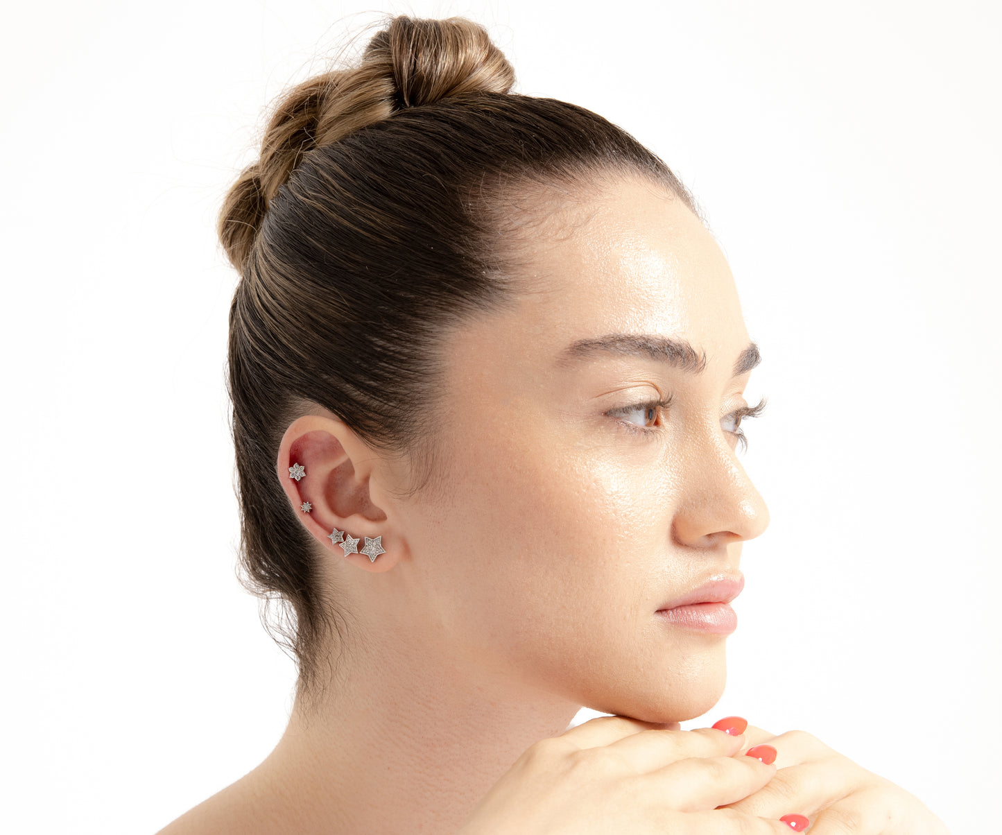 Cartilage Piercing Large Star Design , Round Cut Diamond Piercing