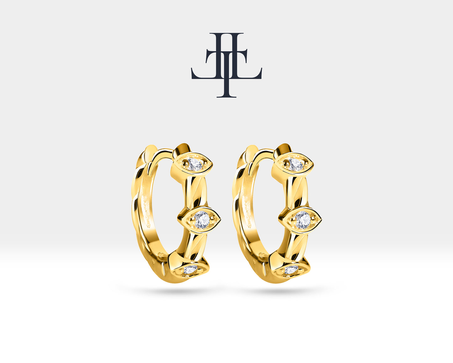 Three Diamond in Marquise Nest Design Earring 14K Gold Hoop Earring
