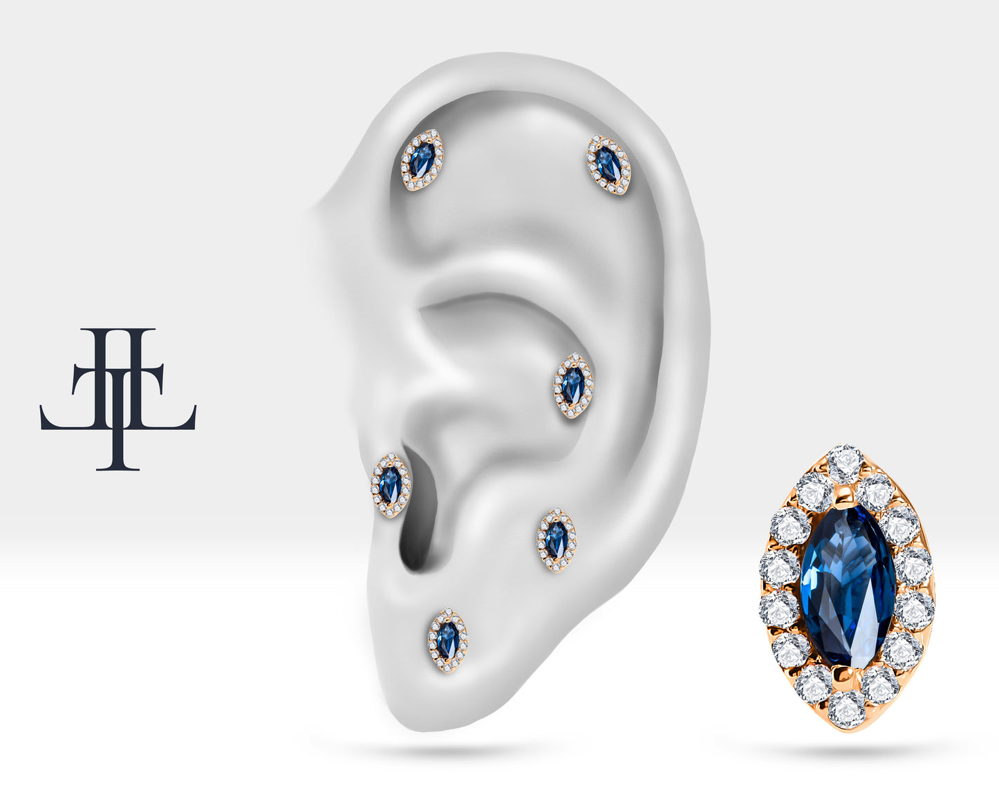 Cartilage Stud Sapphire Piercing,Marquise Sapphire Single Daith Stud Earring