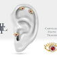 Cartilage Tragus Piercing , Eye Design Diamond and Ruby Piercing , Single Earring , 14K Solid Gold